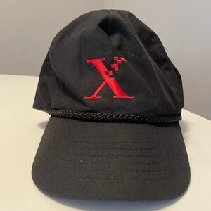 Rare Vintage 90s XEROX The Document Company Black Hat Leather Strap Dad Cap
